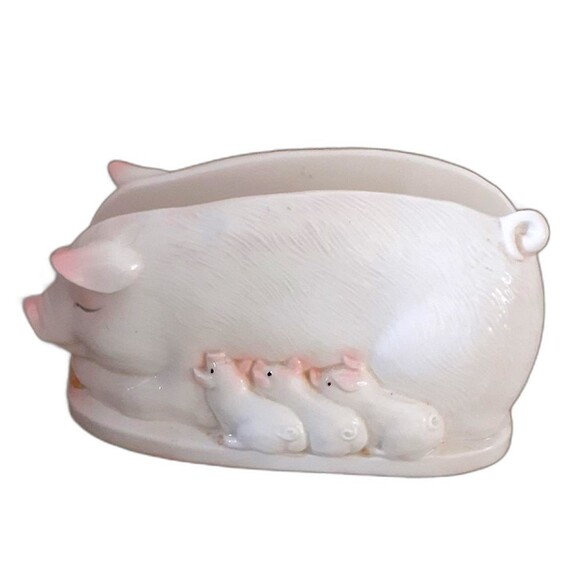 Otagiri Ceramic Pig & Piglets Napkin Holder vintage pink - Picture 1 of 8